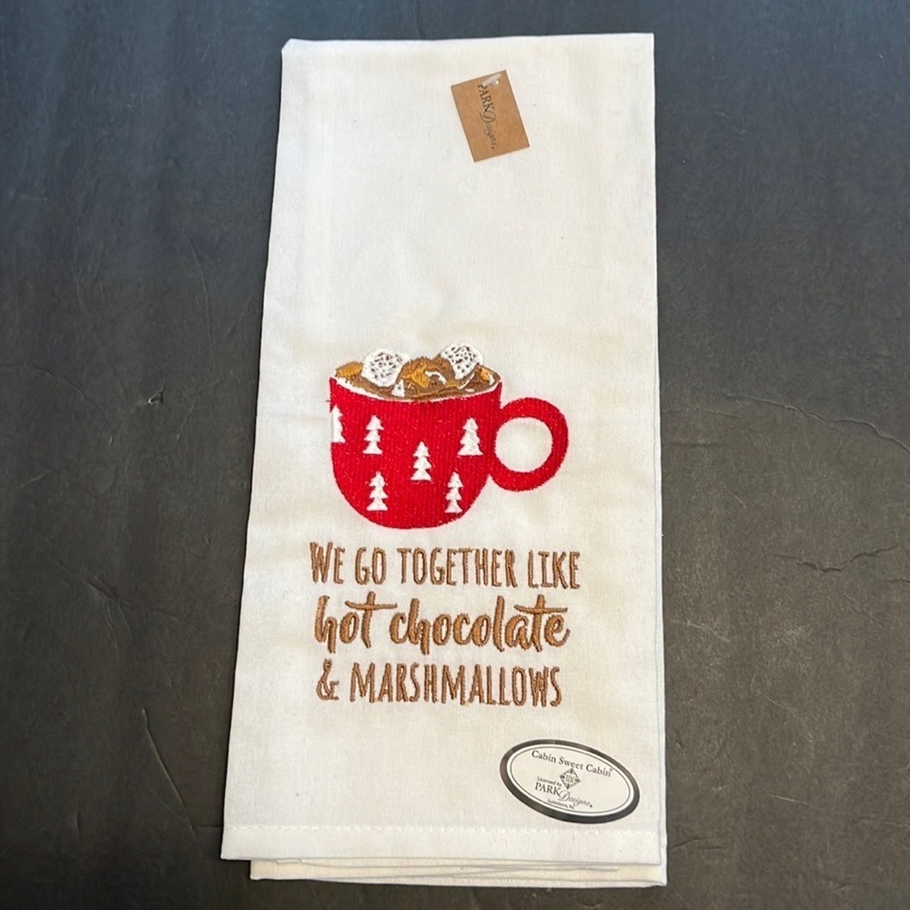 NWT Park Designs Hot Chocolate embroidered cotton dish towel